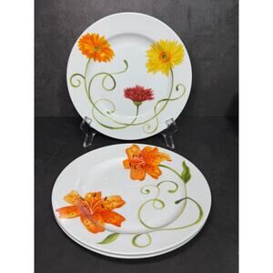 Westbury Court Lyrical Blooms Salad Plate - Hibiscus, Tiger Lily, Gerber Daisies